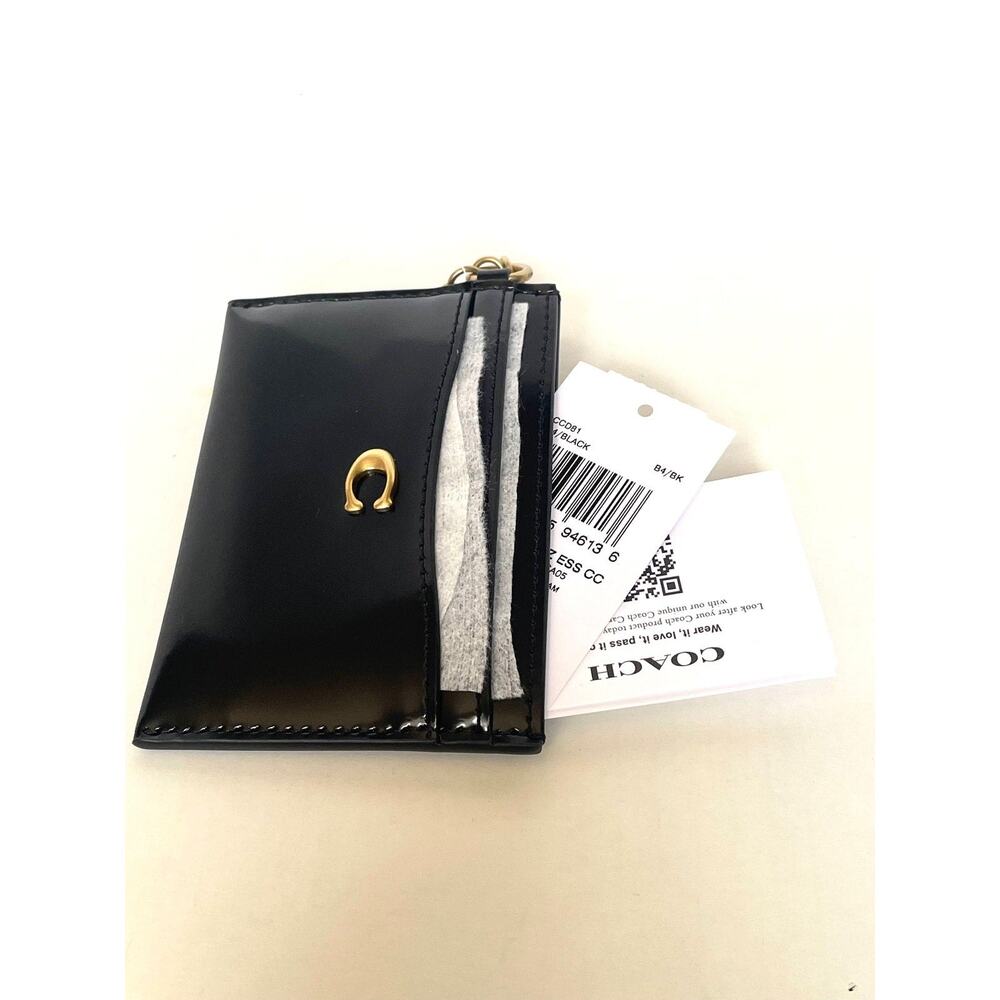 Coach Essential Card Case Black Spazzolato CCD81 Leather Rexy Cherry Charm - Picture 11 of 13
